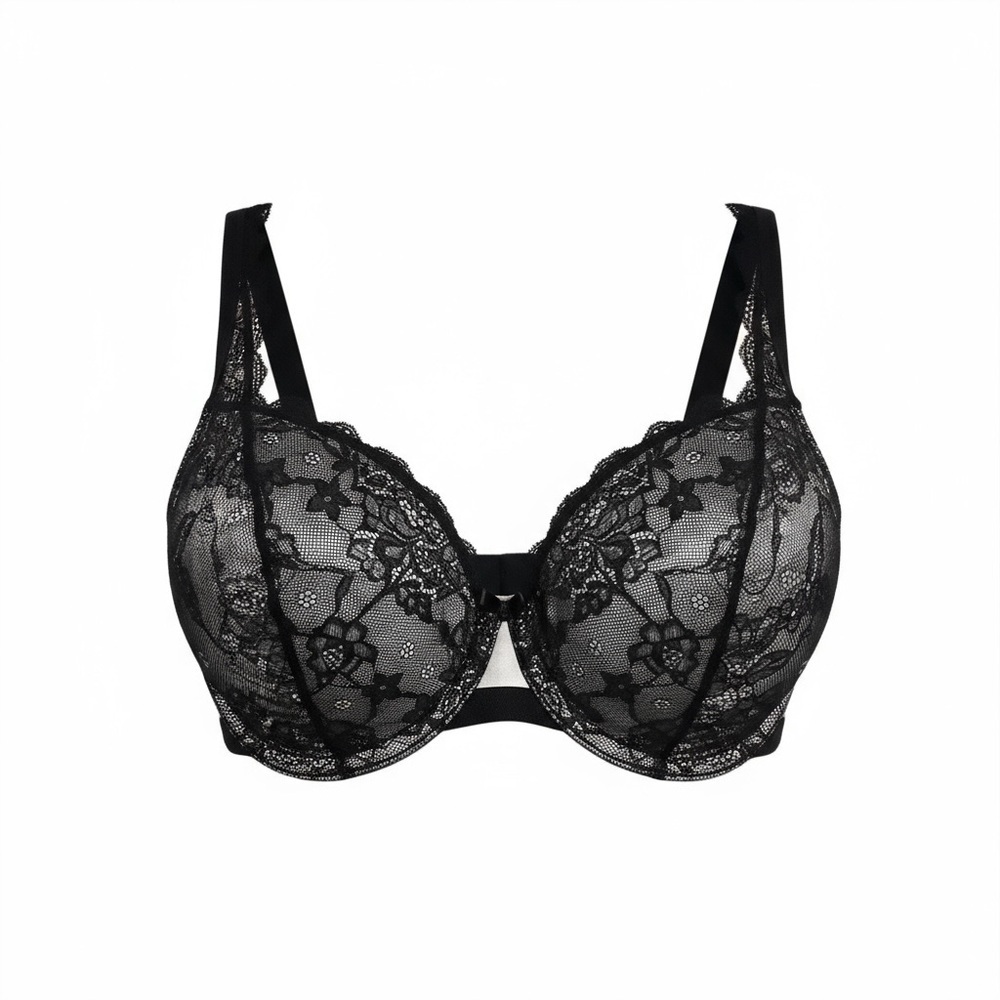 Cacique Black Lace Satin Underwire Bra 40DDD Full Coverage